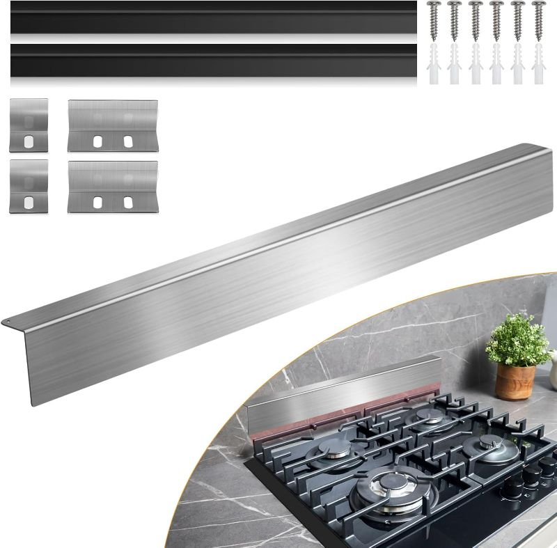 Photo 1 of 30" Slide-in Range Rear Filler Kit,Stove Gap Filler Strip, Stainless Steel Backsplash for Stove, Stove Trim Kit with Most Brands Between Stove and Backsplash(Silver) With 2 PCS Stove Gap Covers