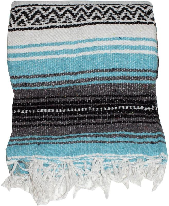 Photo 1 of Authentic Mexican Yoga Falsa Blanket (Turquoise)