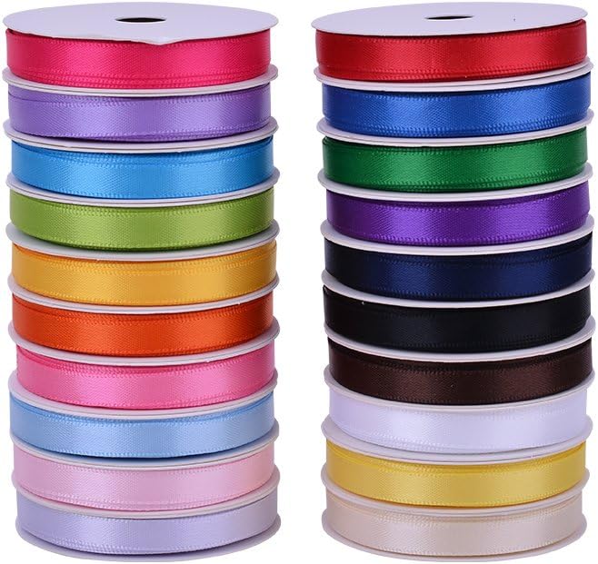 Photo 1 of 1/4 Inch Solid Double Face Satin Ribbon Set for Gift Wrapping Hair Bows Craft Sewing-100 Yards (5 Yards*20 Colors)