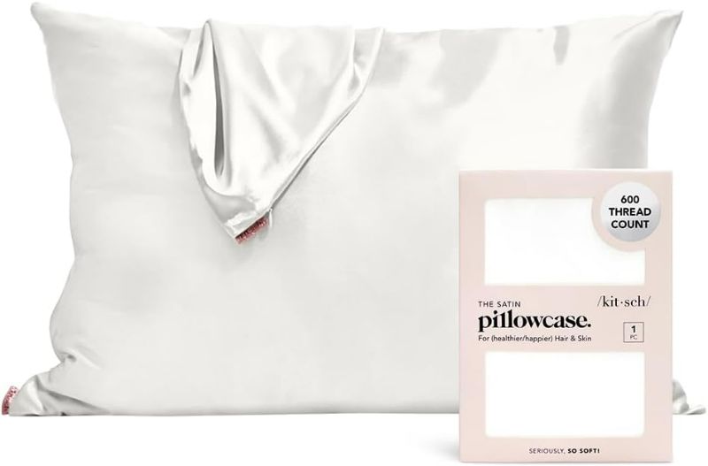 Photo 1 of Kitsch Satin Pillowcase with Zipper for Hair & Skin, Softer Than Silk Pillow Cases Queen, Smooth Pillow Covers, Machine Washable, Wrinkle-Free, Cooling Satin Pillow Cases Standard Size 19"x26", Ivory