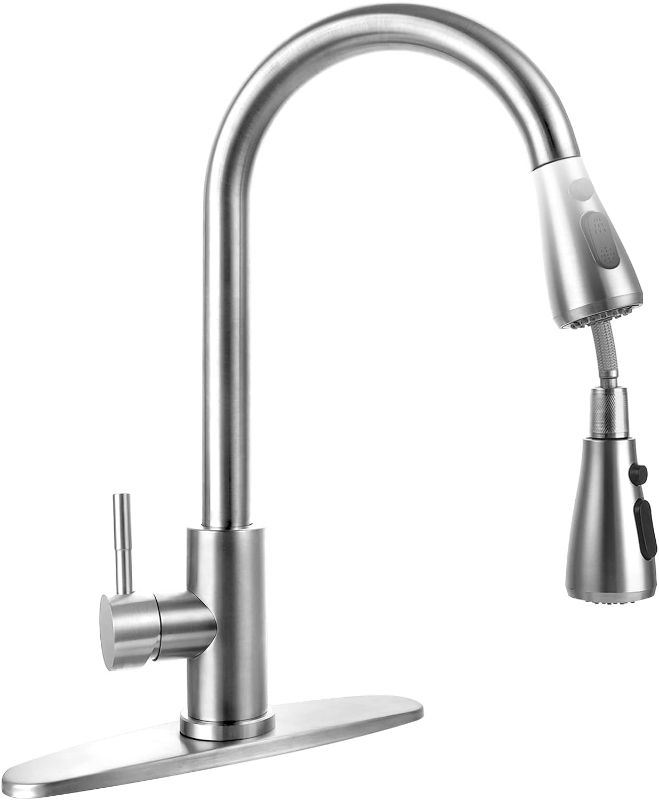 Photo 1 of Stainless Steel 304 Kitchen Sink Faucet with Pull Down Spray Outdoor RV Kitchen Faucet Pull Out Extension Utility Farmhouse Faucets for Sink 1 Hole,Single Handle Rent Apartment Dorm Kitchen Faucet