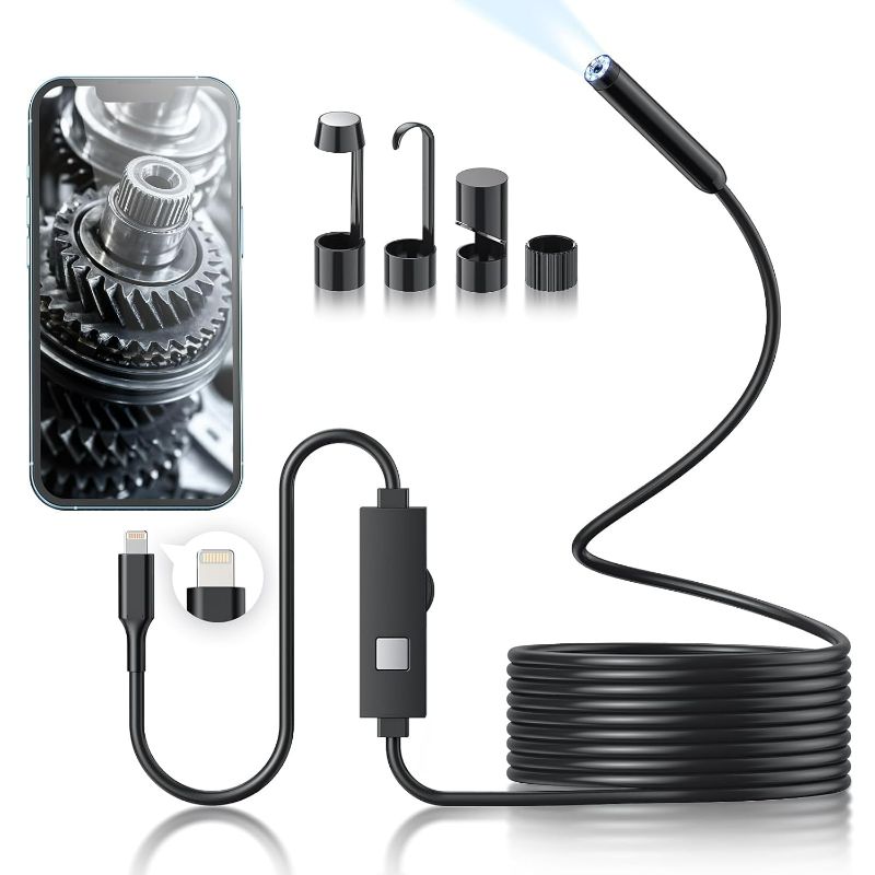 Photo 1 of Endoscope Camera with Light, Borescope with 8 Adjustable LED, 1920P HD Inspection Camera for iOS, IP67 Waterproof Snake Camera with Light and 16.4 ft Semi-Rigid Snake Cable