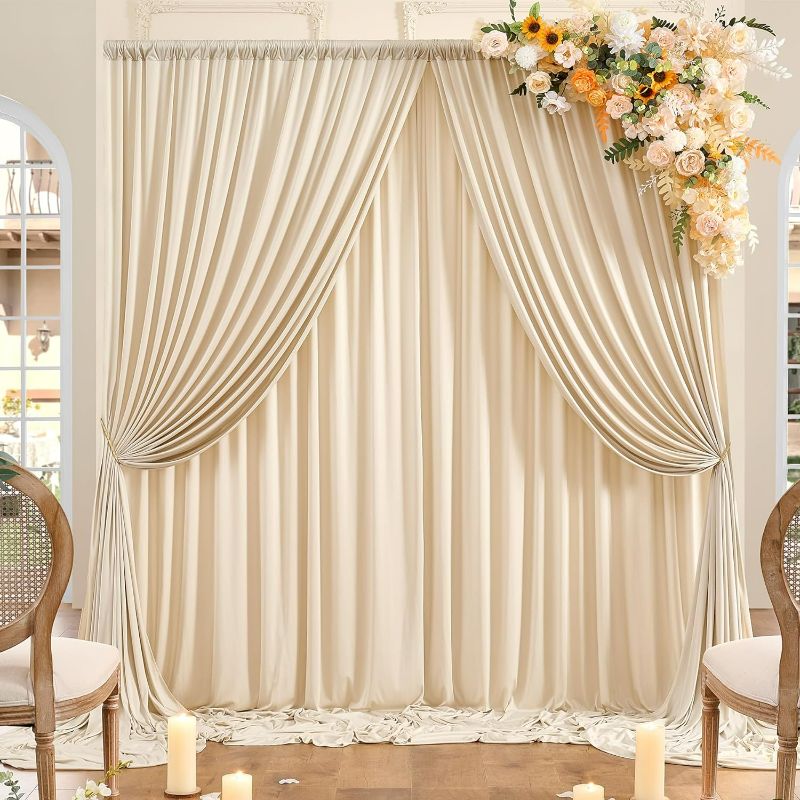 Photo 1 of 20ft x 10ft Wrinkle Free Beige Backdrop Curtains for Parties, 4 Panels 5x10ft Thick Polyester Photo Backdrop Drapes for Wedding Birthday Party Photography Background Backdrop Stand