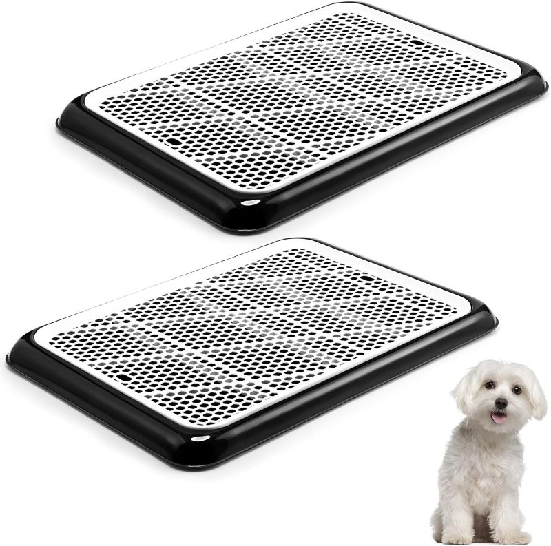 Photo 1 of 2 Pcs Dog Potty Tray with Grid Portable Pet Litter Box Dog Training Toilet Puppy Pee Pad Holder Mesh Pad Tray Doggie Toilet Potty Trainer for Small Medium Large Dogs (19.7 x 14.2 Inch)