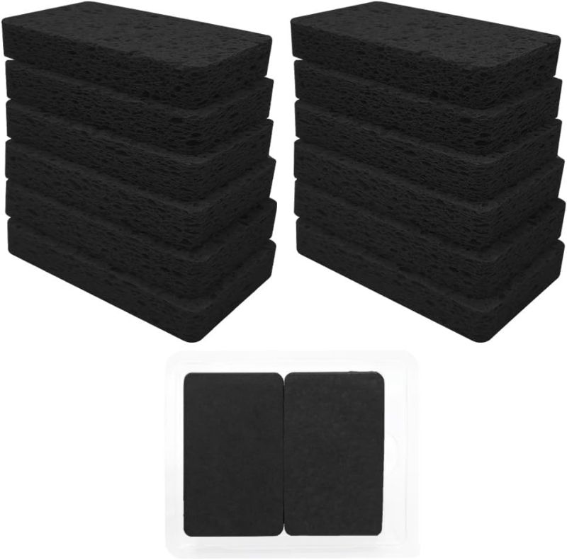 Photo 1 of 12-Pack Cellulose Sponges,Heavy Duty Scrub Kitchen Sponge,Clean Tough Messes Without Scratching Sponges Kitchen, Black