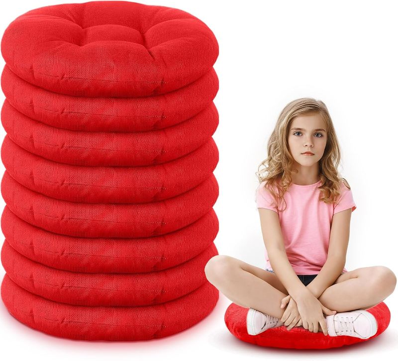 Photo 1 of 15 Inch Round Floor Cushions for Kids and Toddlers, Flexible Seating for Classroom Furniture 3.5 Inch Thick Floor Pillow for Home, Daycare, Preschool, Yoga and Meditation (Red, 8)