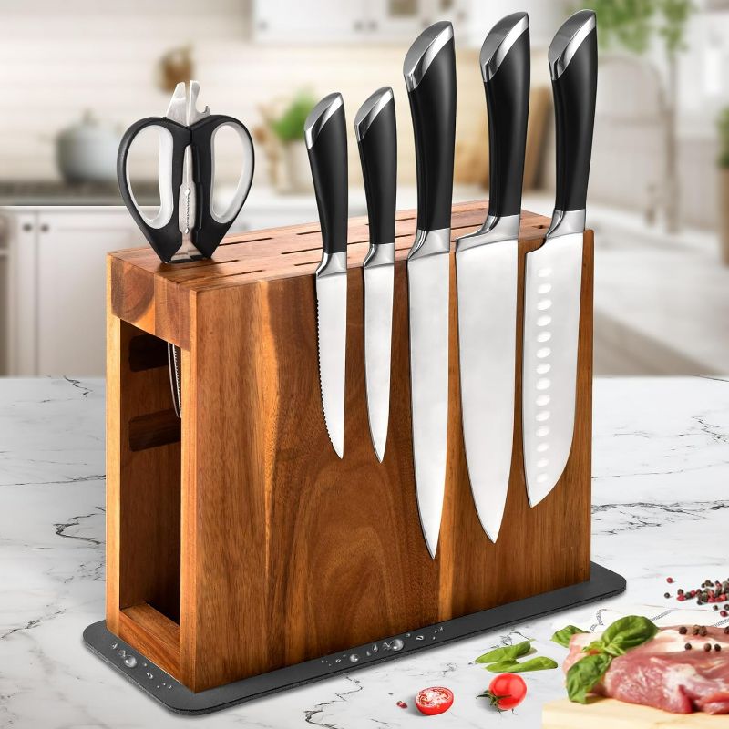 Photo 1 of ARC Magnetic Knife Block Holder without Knives, Storage Up to 26 knives, Large Size Anti-tipping Acacia Wooden Kitchen Knife Storage Stands, Ultra Secure Magnet Rack and Countertop Protected Mat