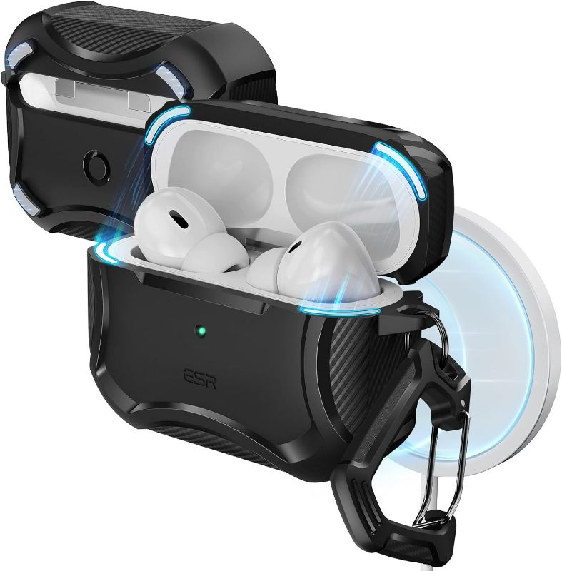 Photo 1 of AirPods Pro 2nd Generation Case (HaloLock), Compatible with Airpods Pro Case 2nd/1st Gen (2023/2022/2019), Compatible with MagSafe, Powerful Drop Protection, Magnetic Lid, Black