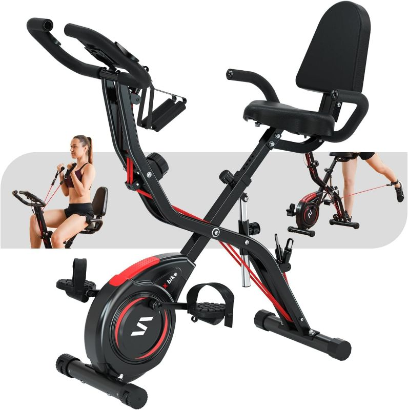 Photo 1 of Folding Exercise Bike with Arm & Leg Band, Foldable Stationary Bike for Seniors, Recumbent Exercise Bike for Home, Pluse Sensor, Back Rest, Large Seat, 330lbs Max Weight