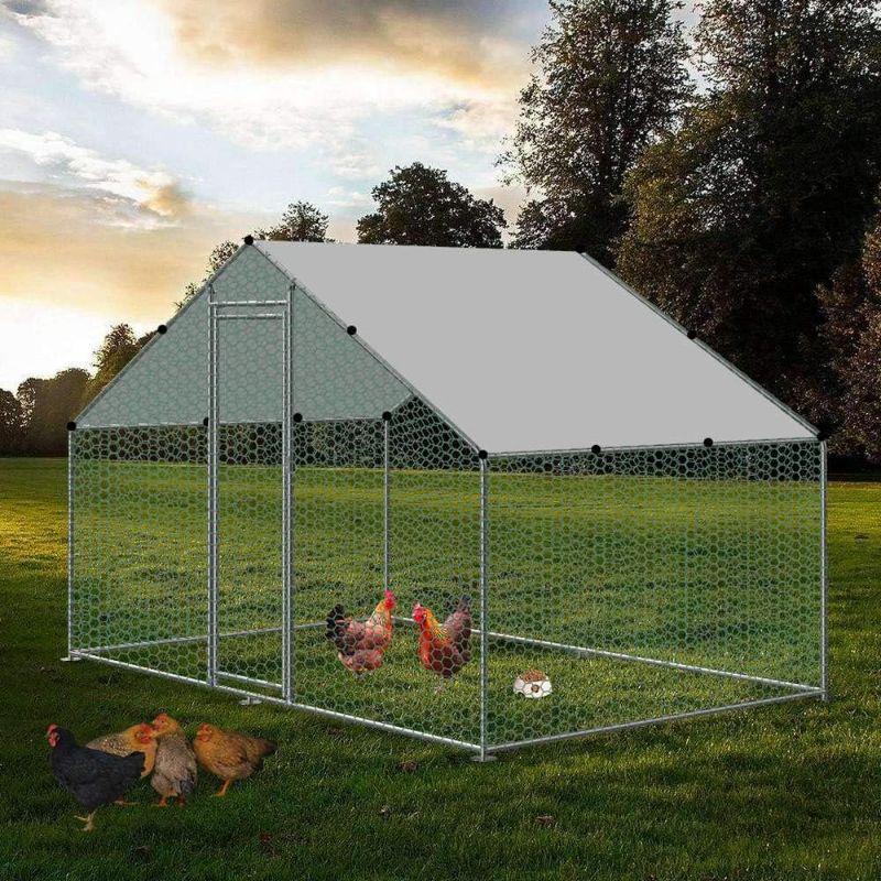 Photo 1 of Large Chicken Coop Walk-in Metal Poultry Cage House Rabbits Habitat Cage Spire Shaped Coop with Waterproof and Anti-Ultraviolet Cover for Outdoor Backyard Farm Use (6.56' L x 9.8' W x 6.56' H)