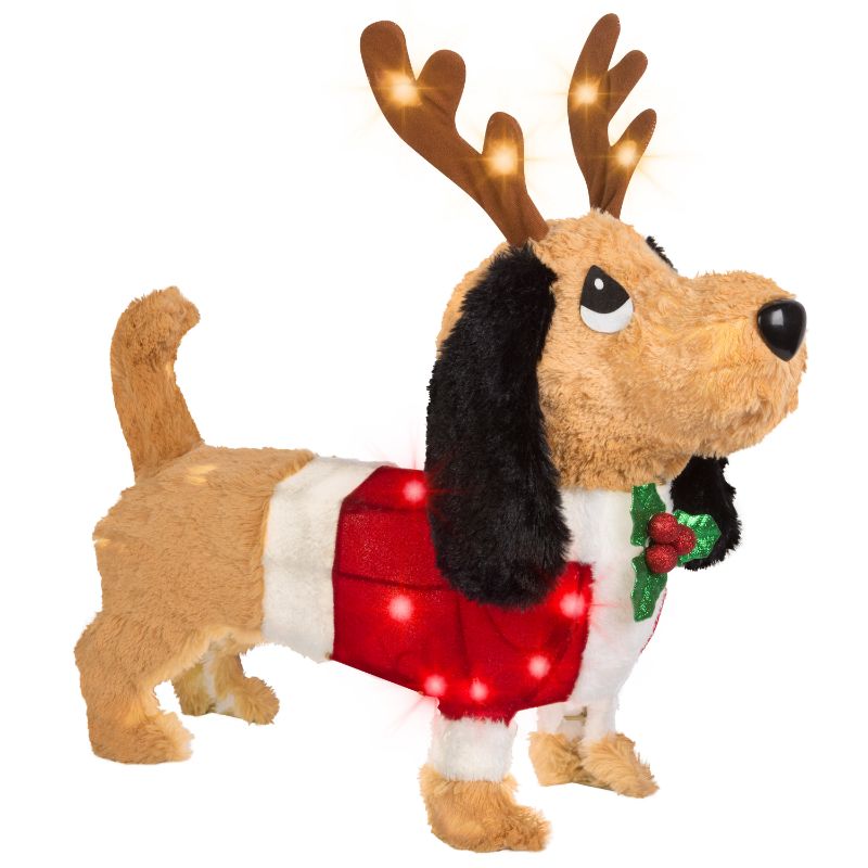 Photo 1 of 19 inch Holiday Time Light up Plush Multi Color Dachshund Christmas Decoration