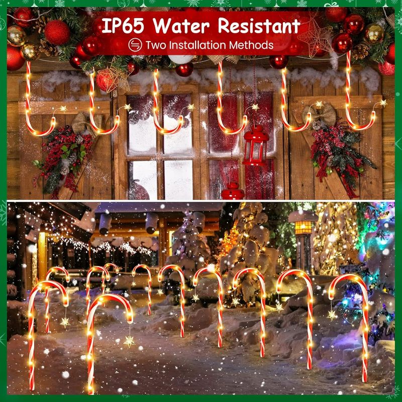 Photo 1 of 48PK Christmas Decorations Outside Solar Candy Cane Lights, KuBace Newest Solar Pathway Markers Yard Lights with Blinking Star, 9 Modes Xmas Decor for Yard Garden Driveway Walkway, Wider Solar Panel