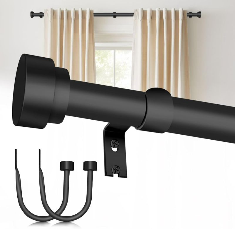 Photo 1 of Curtain Rod with 2pcs Curtain Holdbacks, HIKAN Matte Black Curtain Rod for Windows 36 to 88 inch(3-7.3ft), 1” Diameter Heavy Duty Drapery Rods, Adjustable Modern Curtain Rod, Matte Black