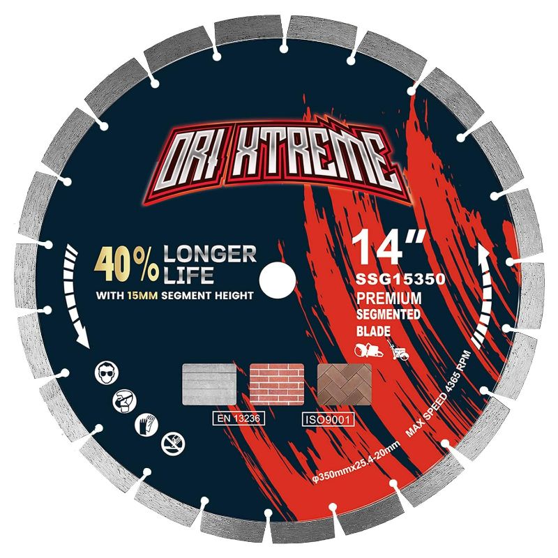 Photo 1 of 14 Inch Diamond Concrete Saw Blade, Segmented General Purpose Blade Dry/Wet Cutting Concrete, Reinforced concrete, Masonry, Brick, Block,1"-20mm Arbor