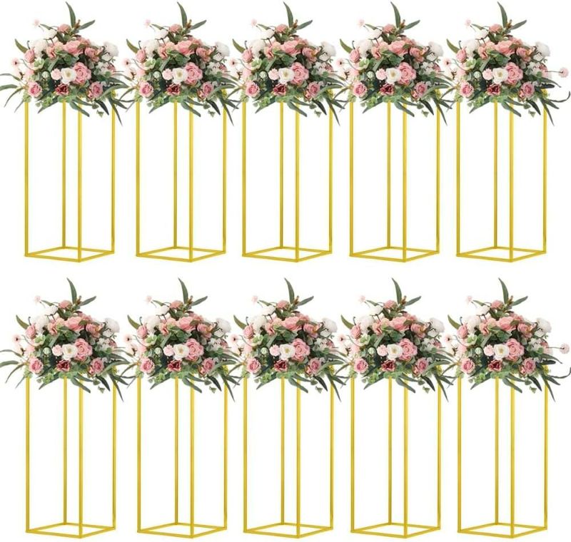 Photo 1 of 23.6inch 10 pcs Column Vases Gold Centerpieces for Table Metal Flower Stand Gold Wedding Centerpieces for Tables Party Floral Stands for Flowers