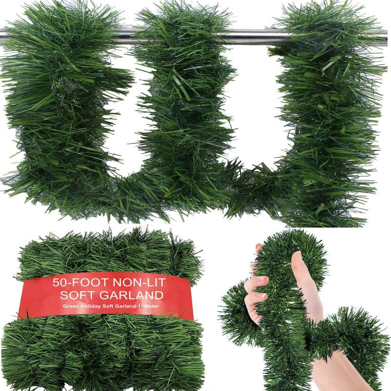 Photo 1 of 50-Foot Soft Green Garland for Christmas Decorations - 16.7Y Non-Lit Soft Green Holiday Decor for Outdoor or Indoor Use - Premium Quality Home Garden Artificial Greenery or Wedding Party Decorations.