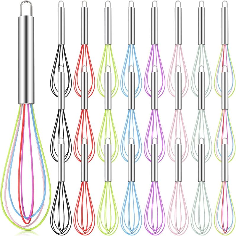 Photo 1 of Colors May Vary - 24 Pcs Whisks Bulk for Cooking Silicone Whisks Non Scratch Stainless Steel Hand Whisks Large Coated Metal Heat Resistant Egg Beaters for Classroom Cook Party Favor Gift Supplies (9 Inch)