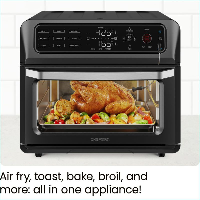 Photo 1 of Color Matte Black - Chefman Air Fryer Toaster Oven Combo with Probe Thermometer,  Convection Oven Countertop, 10 Inch Pizza, 4 Slices of Toast, Cooking, Baking, Toasting, Roaster Oven Airfryer 20QT