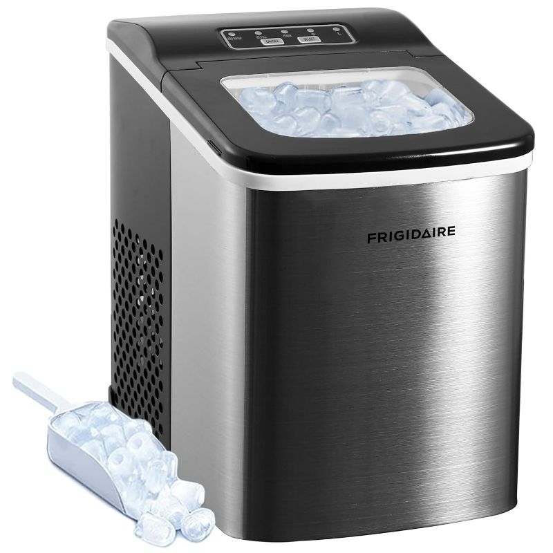 Photo 1 of Frigidaire Compact Countertop Ice Maker, Makes 26 Lbs. Of Bullet Shaped Ice Cubes Per Day, Silver Stainless UNABLE TO TEST FUNCTION SOLD AS IS