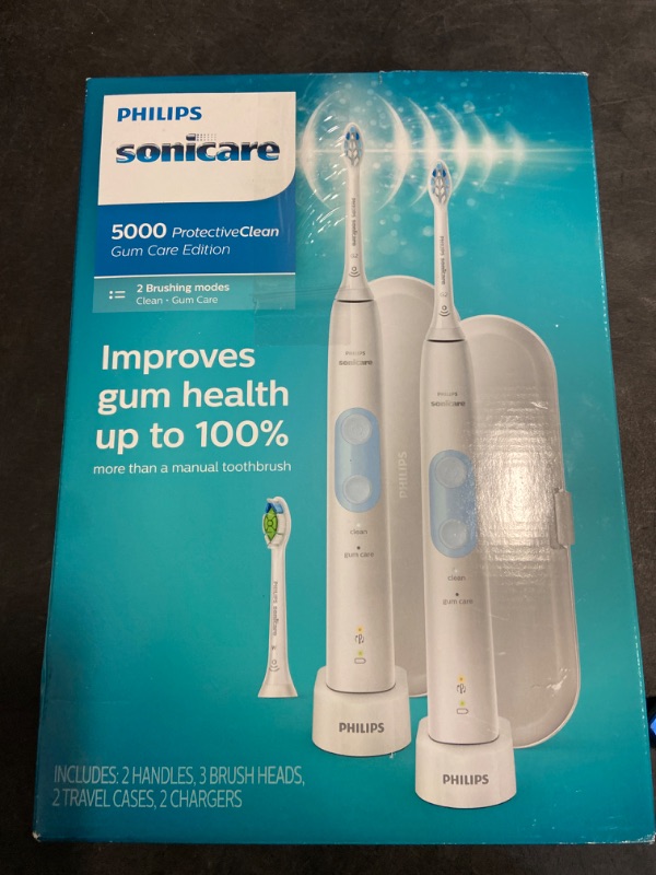 Photo 3 of Sonicare Protective Clean Rechargeable Toothbrushes 2 Handless 3 Brush Heads & 2 Travel Case & 2 Chargers