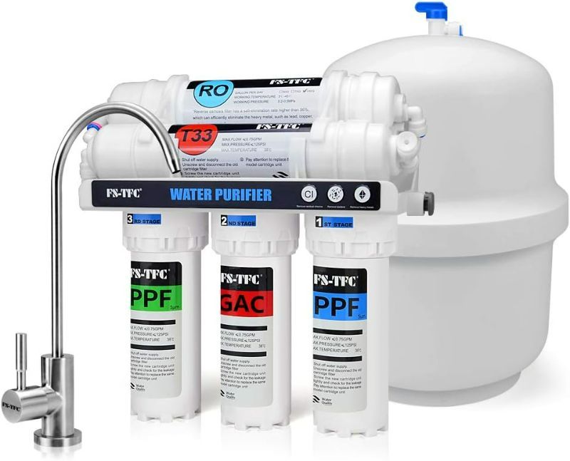 Photo 1 of FS-TFC 5-Stage Reverse Osmosis Water Filtration System 100GPD Fast Flow Plus Extra 4 Filter for Free (FS-RO-100G-A)