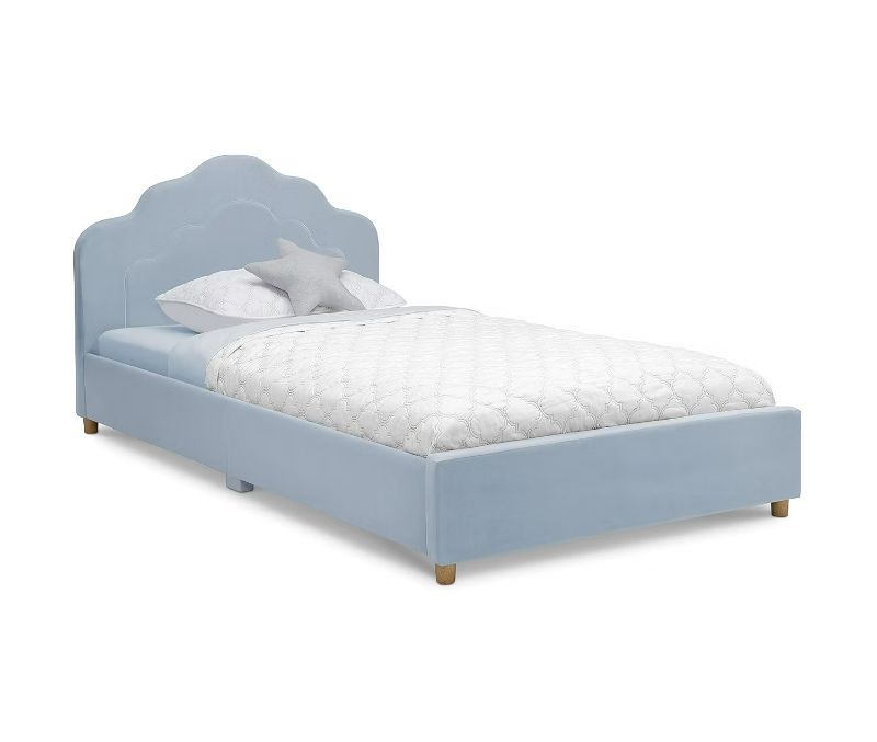 Photo 1 of Upholstered Platform Twin Toddler Bed in Velvety Sea Breeze