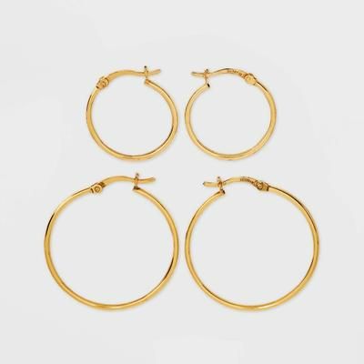 Photo 1 of 14K Gold Plated Click Top Duo Big Hoop Earring Set 2pc - a New Day™ Gold