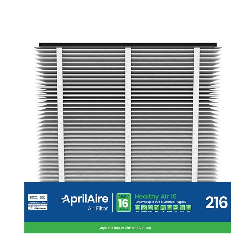 Photo 1 of AprilAire 216 Replacement Filter for AprilAire Whole House Air Purifiers - MERV 16, Allergy, Asthma, & Virus, 20x25x4 Air Filter (Pack of 2)