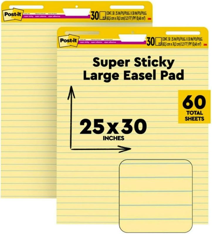 Photo 1 of Post-it Super Sticky Easel Pad, 25 in x 30 in Sheets, Yellow Paper with Lines, 30 Sheets/Pad, 2 Pads/Pack, Great for Virtual Teachers and Students (561)