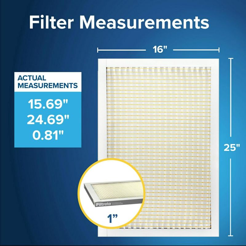 Photo 1 of Filtrete 16x25x1 AC Furnace Air Filter, MERV 5, MPR 300, Capture Unwanted Particles, 3-Month Pleated 1-Inch Electrostatic Air Cleaning Filter, 2 Pack