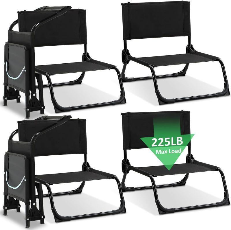 Photo 1 of 4 Pcs Lightweight Foldable Beach Chair for Adults Stable Low Beach Chair Sand Chair Portable Camping Chair for Outdoor Camping Beach Picnic Support 300lbs(Black, Solid Style)