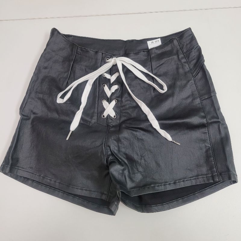 Photo 1 of (M) - Women Faux Leather shorts with lace up