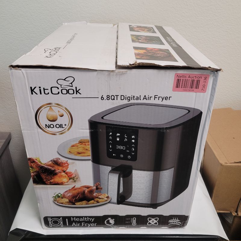 Photo 1 of Large Air Fryer 1500W 120V 6.8QT Stainless Steel Air Fryers Oven, Nonstick Basket, LED Touch Screen, 8 Presets Menus, Dishwasher Safe