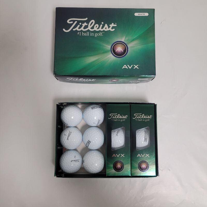 Photo 1 of ** Single  TEST ON PARTIAL SET ** The Titleist 2024 AVX Golf Balls 12-Pack are a perfect addition to your golf bag. The urethane cover offers short game control, and the the high-gradient, high-speed core promotes long flight distances. The 2-piece constr