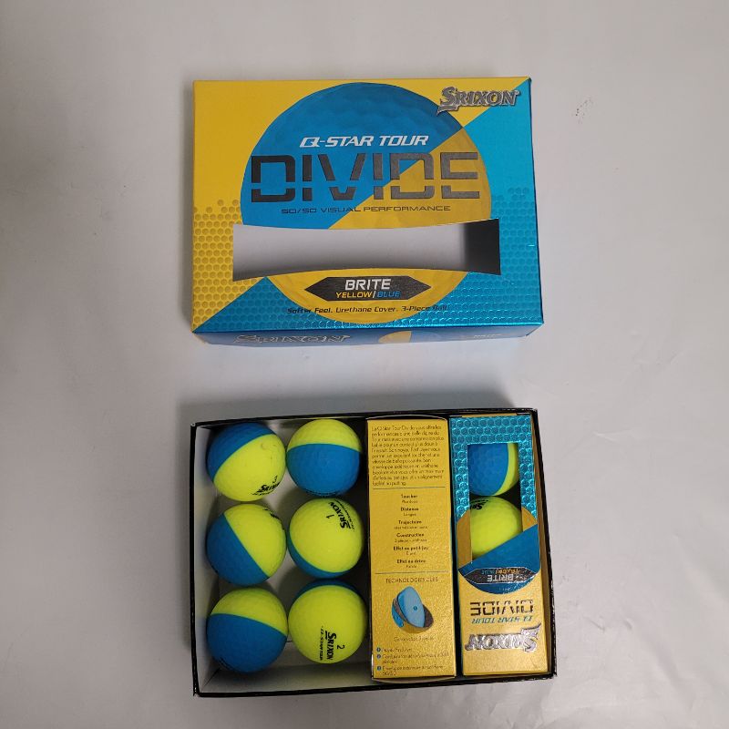 Photo 1 of ** Single  TEST ON PARTIAL SET ** The NewSrixon Q-Star Tour Divide Golf Balls feature a 50/50 divide colour matte urethane cover making spin visible and putting alignment easier than ever. This generation’s Fast Layer Core is reformulated for a slightly h