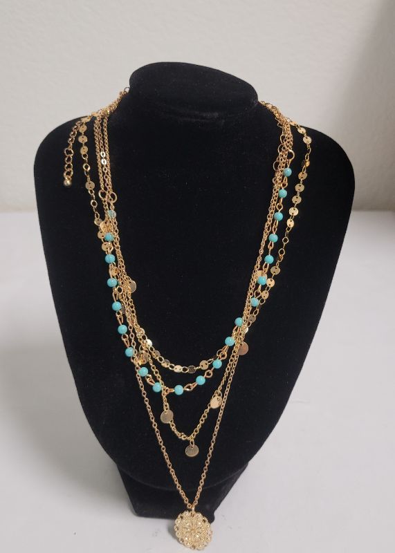 Photo 1 of 5"-9" Adjustable Necklaces - Gold Stacked Necklaces for Women Boho Turquoise Necklace Layering Y Shape Coin Choker Necklace Women Beach Fashion Country Concert