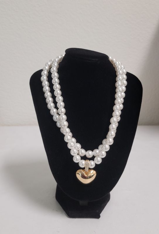 Photo 1 of Panacea Women's Layered Faux Pearl Heart Pendant Necklace - 8" Adjustable