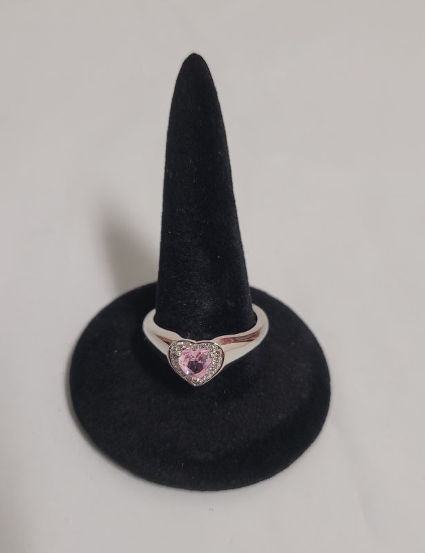 Photo 1 of Silver Ring Pink Stone Heart with Cubic Zirconia - size 7.5
