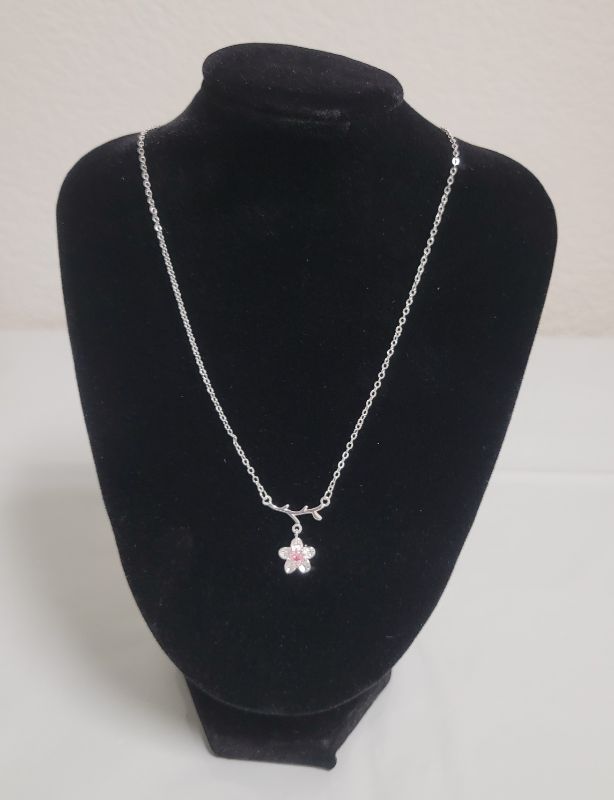 Photo 1 of Lifelike with Vivid Cherry Blossoms,Cherry Blossoms Flower Tree Branches Pendant Necklace Women Elegant Jewelry - Pink - 8" adjustable