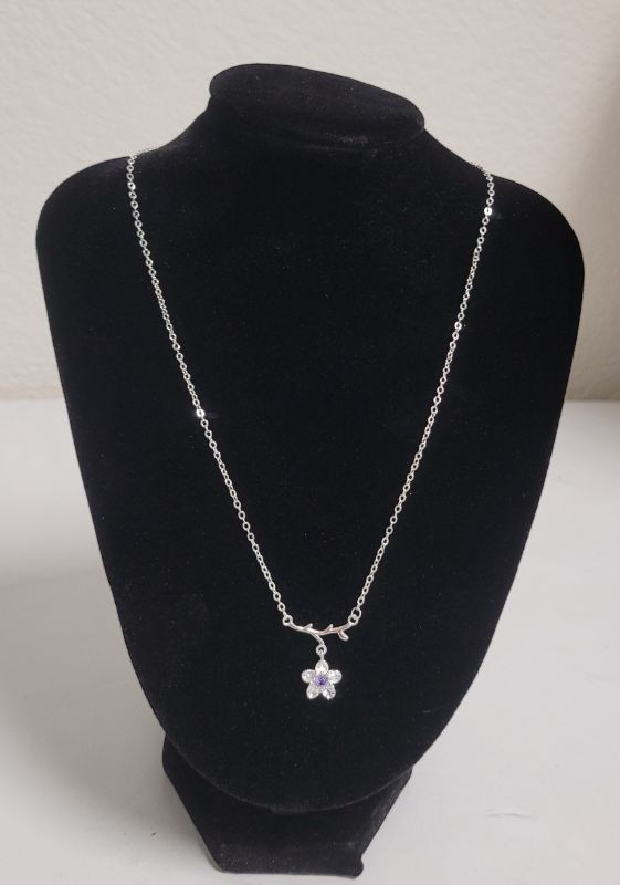 Photo 1 of Lifelike with Vivid Cherry Blossoms,Cherry Blossoms Flower Tree Branches Pendant Necklace Women Elegant Jewelry - Purple - 8" adjustable