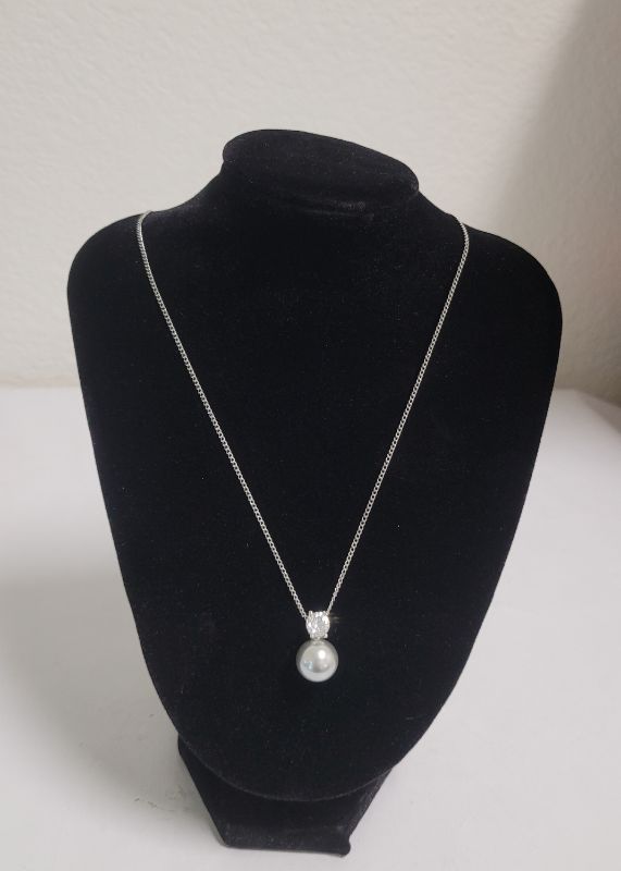 Photo 1 of FAUX PEARL PENDANT NECKLACE - 8" adjustable necklace