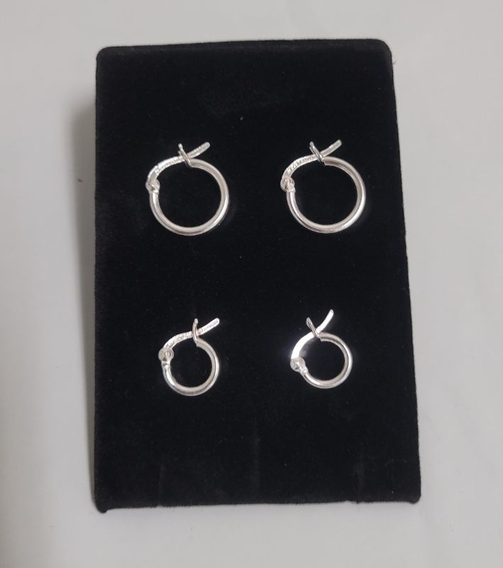 Photo 1 of 2-Pack Small Sterling Silver Trendy Cool Lightweight Thin French Lock Hoop Earrings for Men Women Cartilage Hypoallergenic Huggie Hoops Earrings