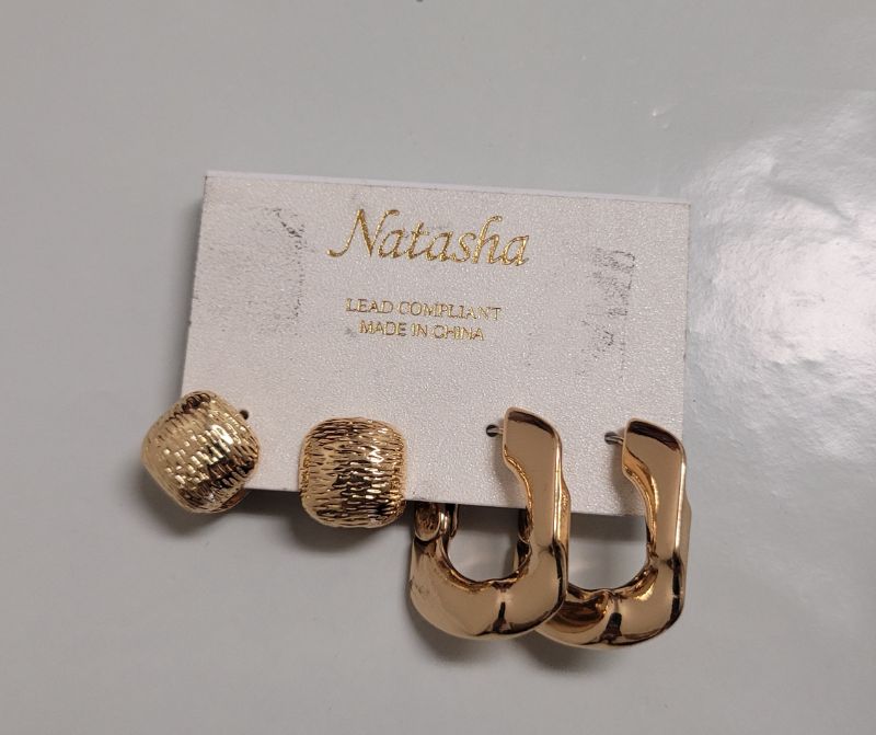 Photo 1 of 2 pairs - Natasha gold earrings