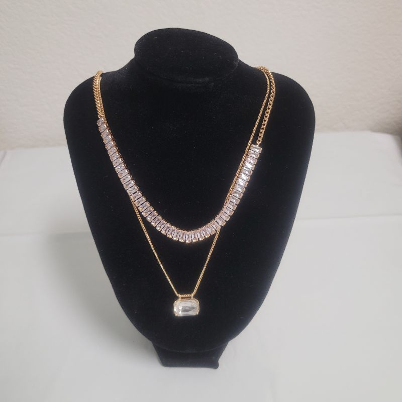 Photo 1 of Gold with Cubic Zirconia stones necklace - 15" length