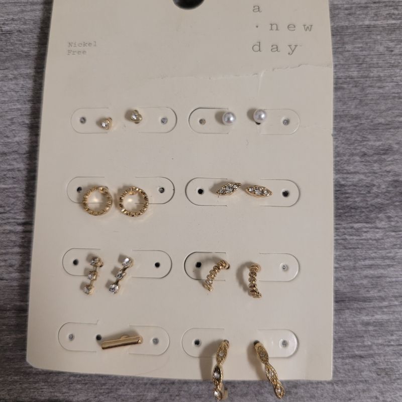 Photo 1 of Crystal Glass Pearl Stud and Small Hoop Earring Set 8pc - a New Day™ Gold: Nickel-Free Metal, Post Closure 