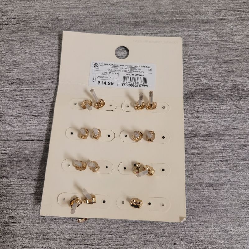 Photo 1 of Crystal Glass Pearl Stud and Small Hoop Earring Set 8pc - a New Day™ Gold: Nickel-Free Metal, Post Closure 