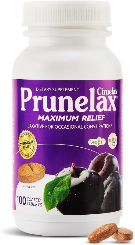 Photo 1 of Exp 01/28 ** Prunelax Ciruelax Maximum Relief Laxative Tablets with Natural Senna for Occasional Constipation, Senna Extract, Vegan & Gluten-Free, Gentle Overnight Relief - 100ct
