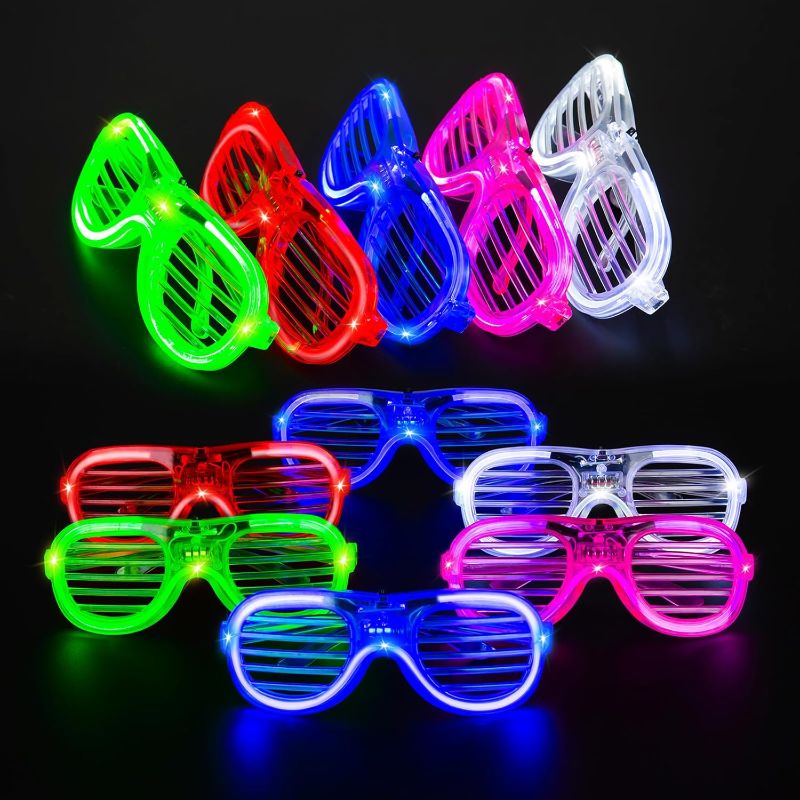 Photo 1 of 25 Packs LED Glasses 5 Neon Colors glow in the dark party supplies Favor for Kids Adult Glow sticks Light Up Glasses fit Holiday Birthday Valentine's Day and Halloween Party Supplies Cosplay Christmas