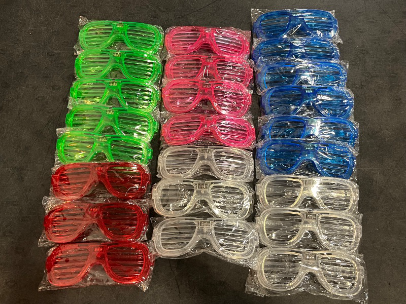 Photo 1 of 25 Packs LED Glasses 5 Neon Colors glow in the dark party supplies Favor for Kids Adult Glow sticks Light Up Glasses fit Holiday Birthday Valentine's Day and Halloween Party Supplies Cosplay Christmas