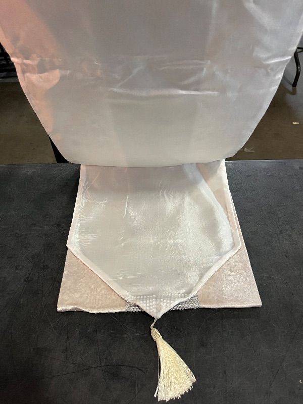 Photo 1 of 13inch x 72inch Table Runner with Diamante Strip and Tassels (Beige)
